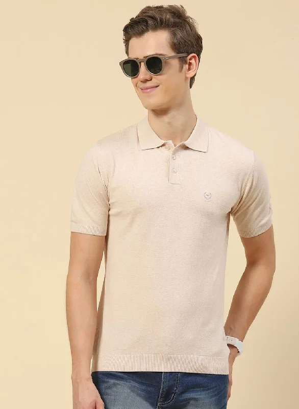 Men Beige Plain T-Shirt