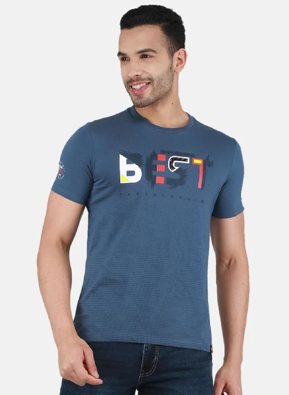 Men Blue Printed T-Shirt