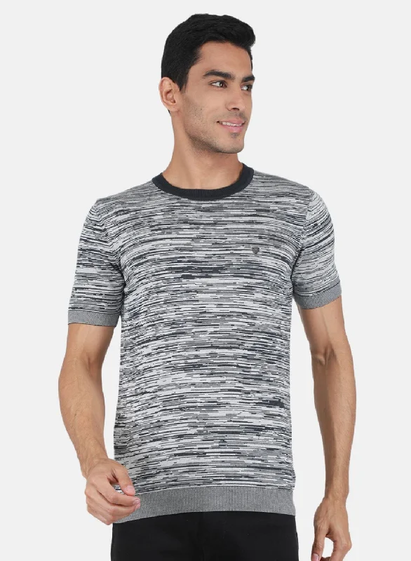 Men Grey Self Design T-Shirt