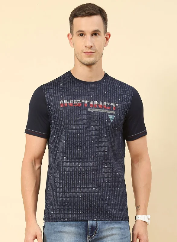 Men NAvy Blue Printed T-Shirt