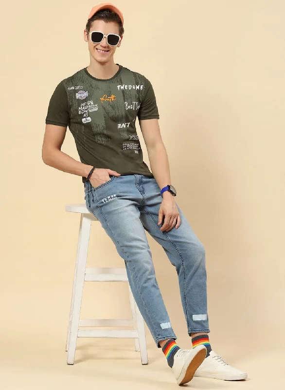 Men Olive Printed T-Shirt