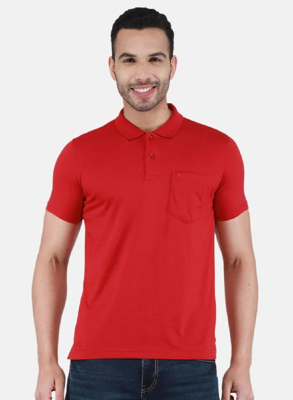 Men Red Solid T-Shirt