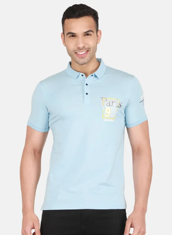 Men Sky Blue Printed T-Shirt