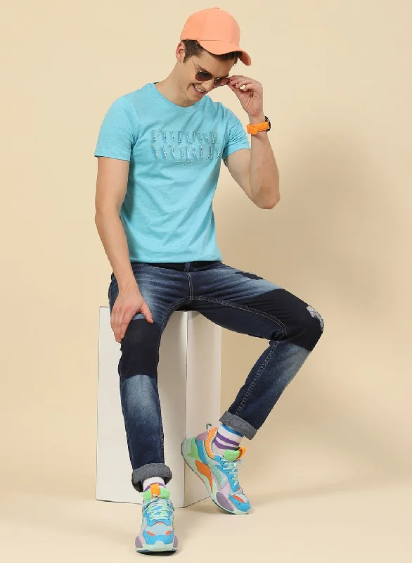 Men Sky Blue Printed T-Shirt