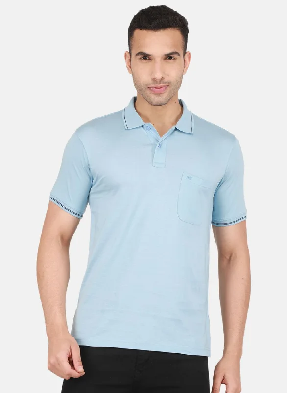 Men Sky Blue Solid T-Shirt