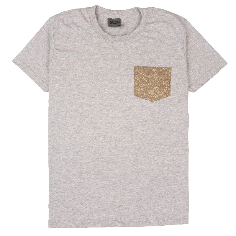 Pocket Tee - Heather Grey - Bell Flowers - Cinnamon