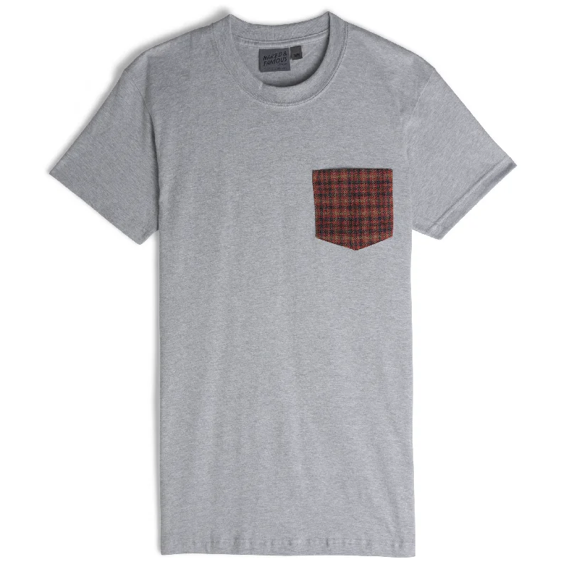 Pocket Tee - Heather Grey - Brushed Vintage Flannel - Red