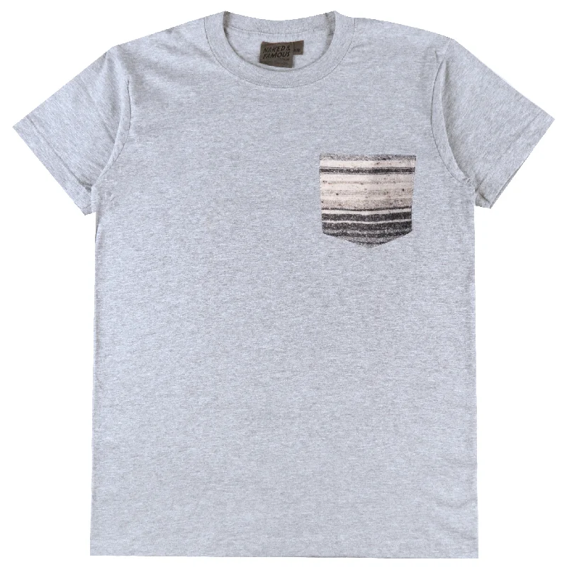 Pocket Tee - Heather Grey + Heavyweight Stripe Grey