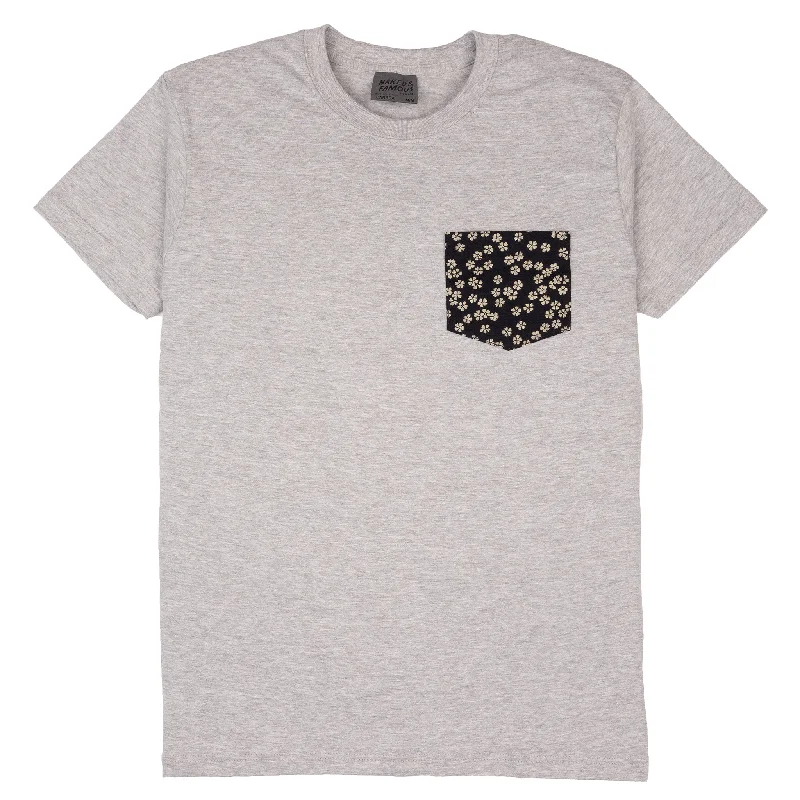 Pocket Tee - Heather Grey - Kimono Flowers