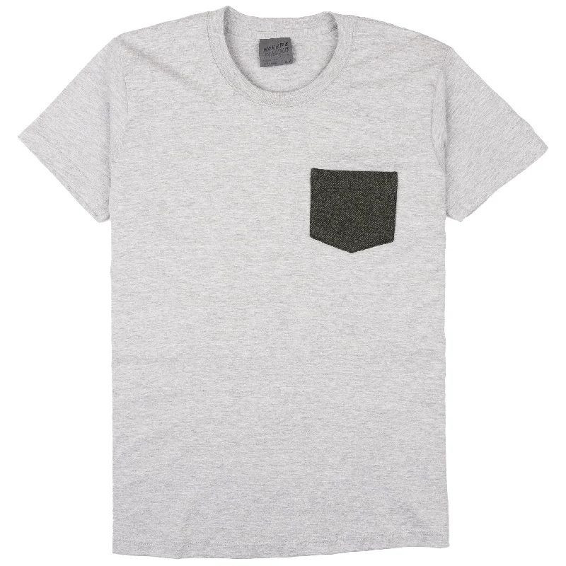 Pocket Tee - Heather Grey - Triple Yarn Twist Brushed Flannel - Forest Green