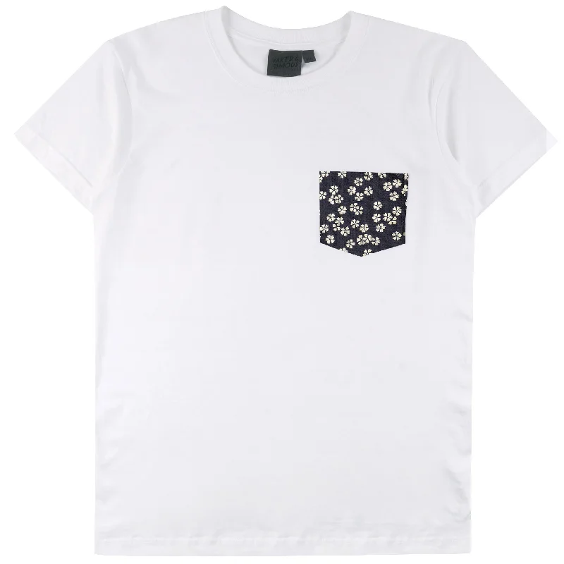 Pocket Tee - White - Kimono Flowers