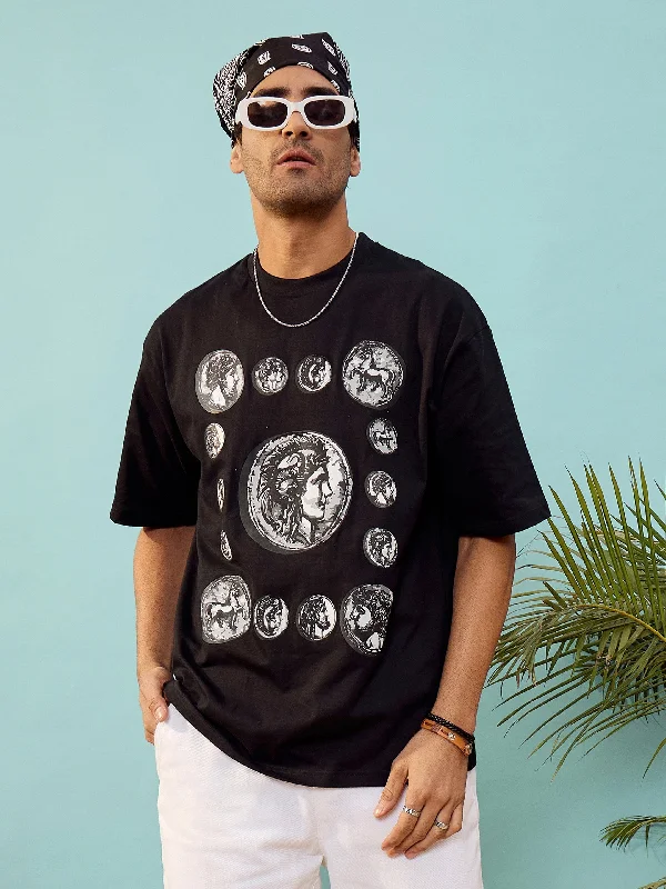 Unisex Black Graphic Print Oversize T-Shirt