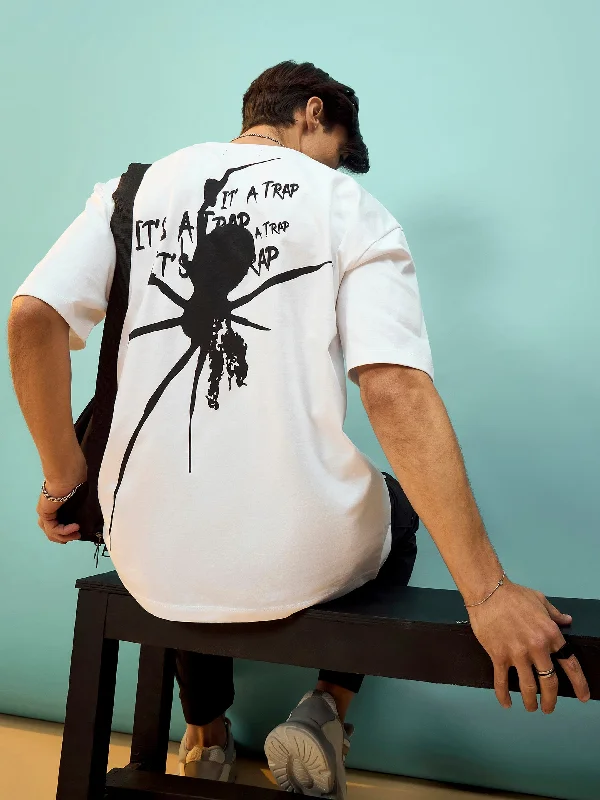 Unisex White Spider Trap Oversize T-Shirt