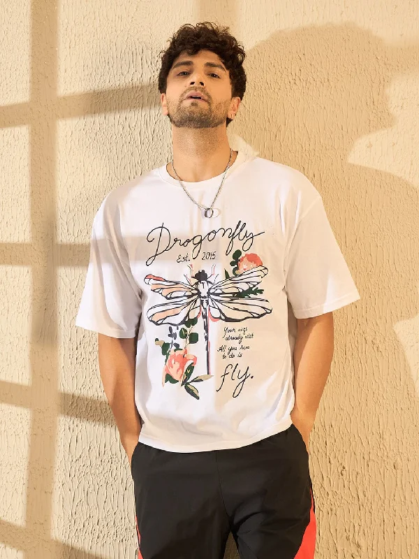 White Dragon Fly Oversized Graphic Tshirt