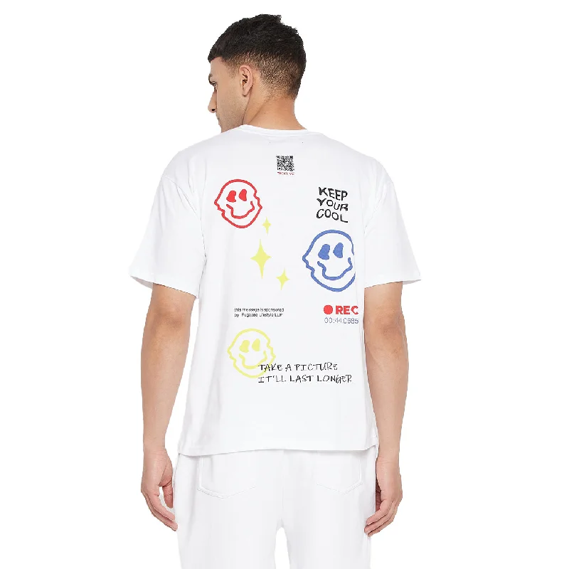 White Smiley Oversized Graphic Tshirt